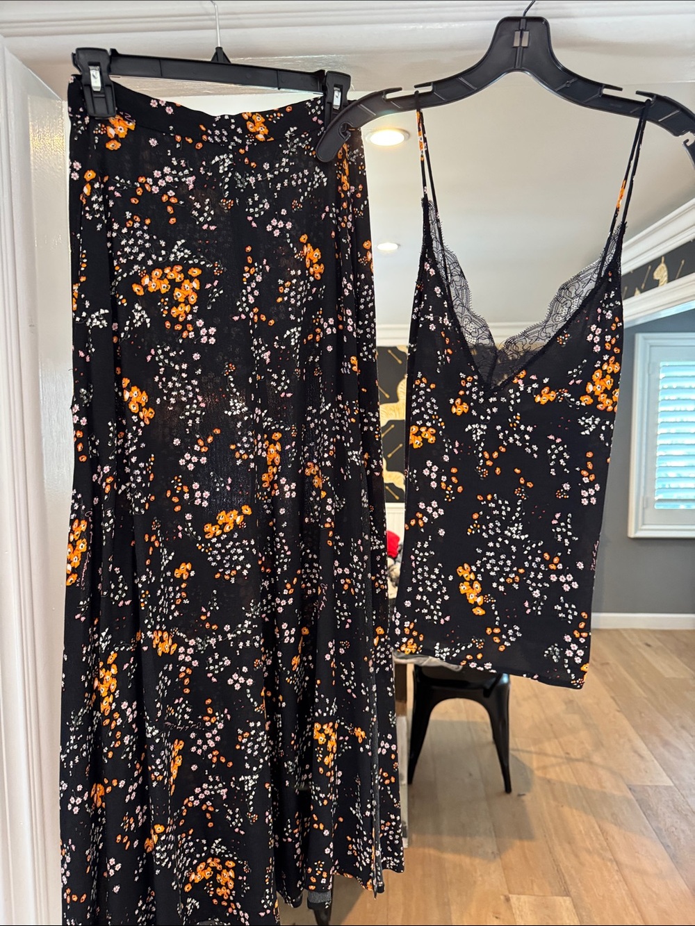 Zadig & Voltaire Judith Spark Black Floral Lace-Trim Set (Cami & Skirt)